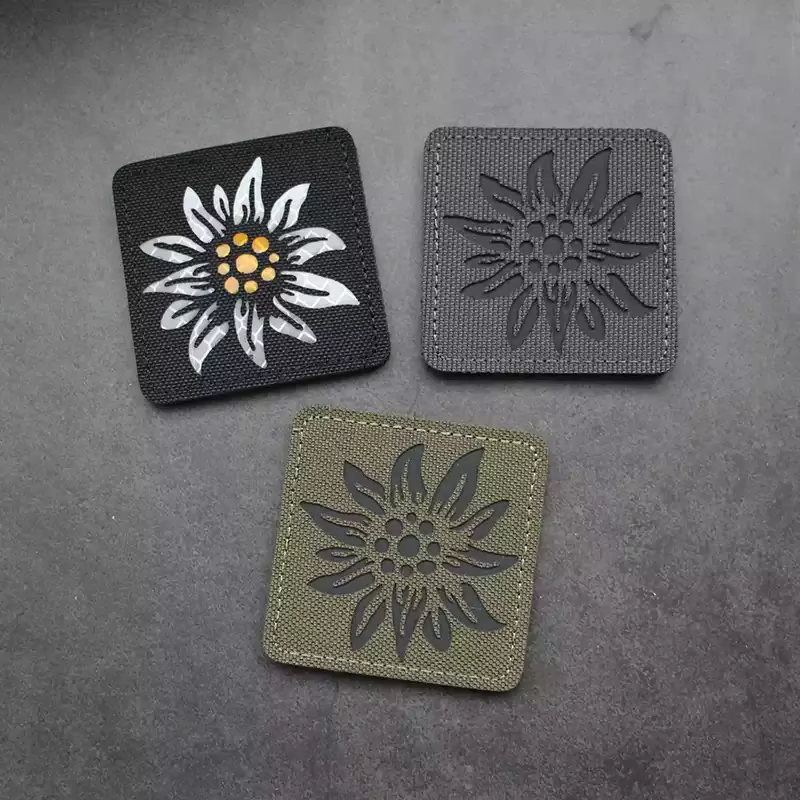 Edelweiss Parche táctico moral reflectante con grabado láser