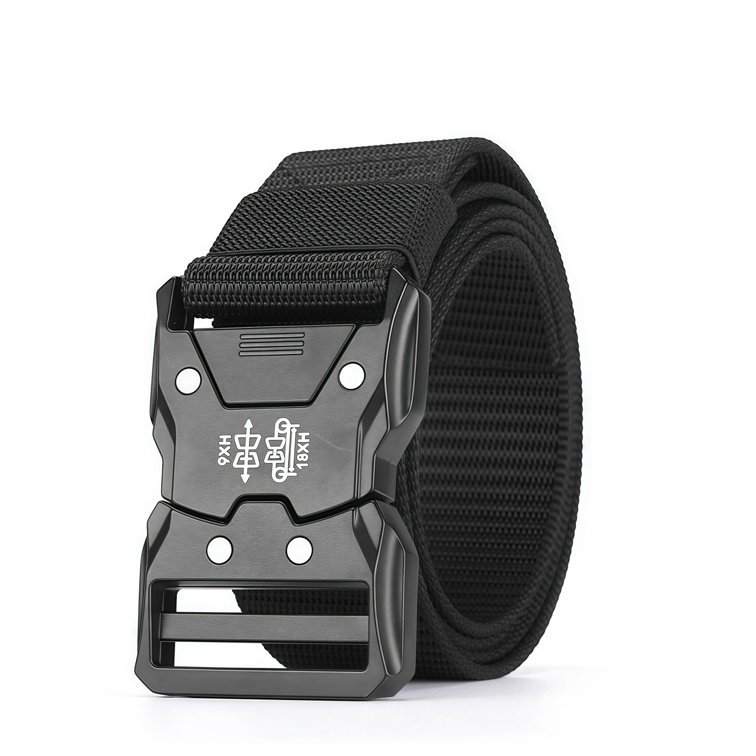 Cinturón táctico de 125 cm para hombres – Tela tejida, transpirable, duradera, cinturón de utilidad para exteriores con hebilla automática – Negro - imagen 2