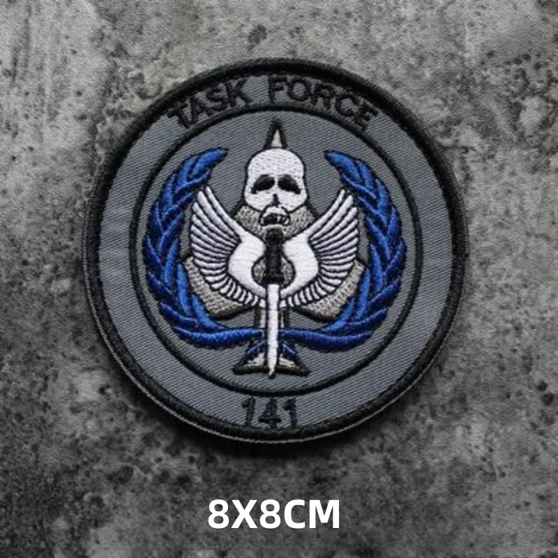 Parches de gancho y bucle bordados de calavera, código táctico TASK FORCE 141, brazalete de llamada de servicio, insignia de moral, pegatinas para mochila - imagen 4