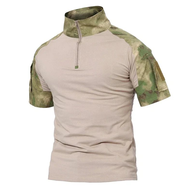 Camisa táctica de manga corta de verano para hombre, camisa de combate con cremallera de algodón para senderismo, camisetas Airsoft de camuflaje, camiseta de escalada CP para hombre - imagen 4