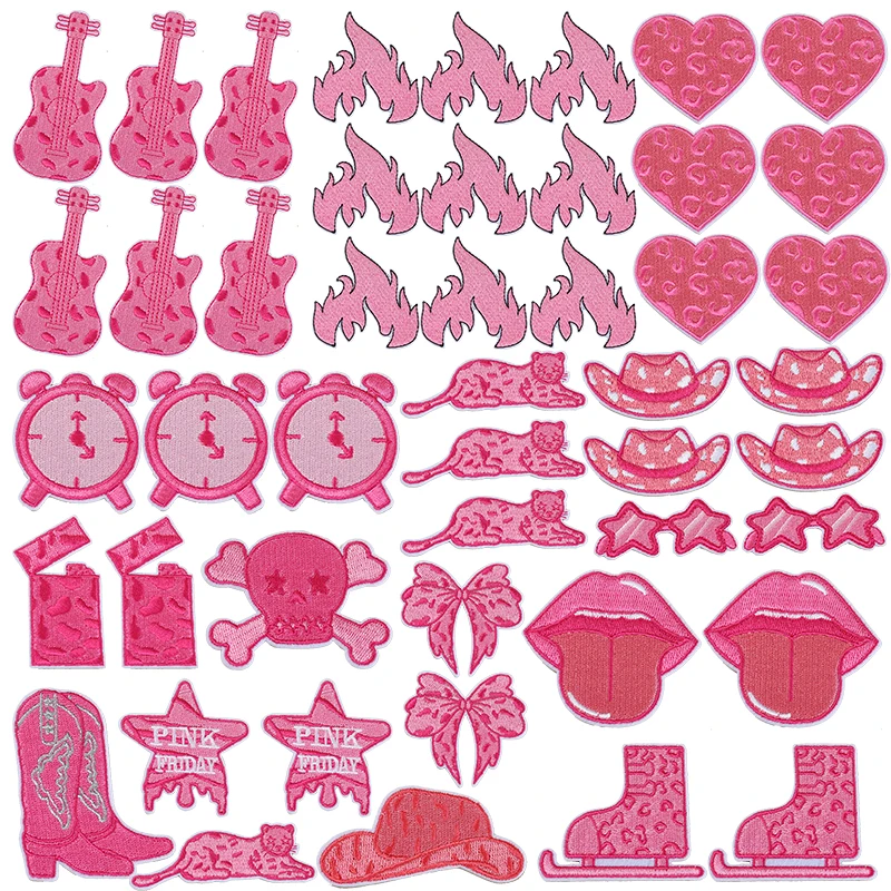 10 unids/set de parches de hierro de estilo rosa para ropa, diseños Y2K, parche bordado con personalidad, logotipo DIY, insignias para coser, parche con apliques