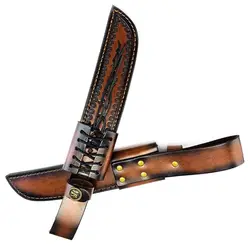 Longitud interior de 220MM para exteriores, cuchillo recto grande, Funda de piel de vaca, hoja fija, funda de cuero de vaca, soporte para pantalones, bolsa de almacenamiento