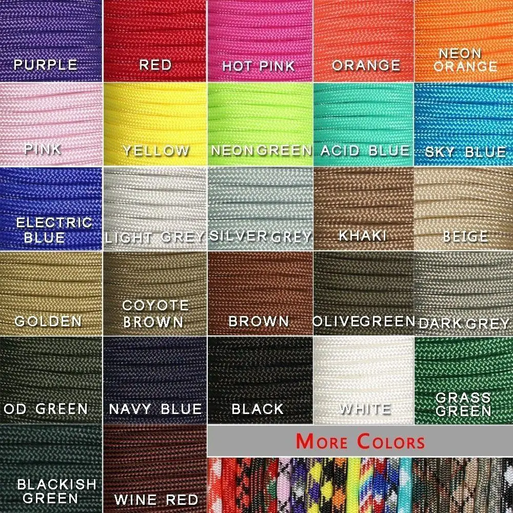 Cordón de paracaídas Paracord de 100 pies, 550, Mil Spec tipo III, núcleo de 7 hebras para escalar, acampar, hebillas, pulsera, 108 colores, 1 Uds. - imagen 2