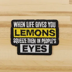 Parche bordado LEMONS – cita sarcástica para ropa planchar o coser