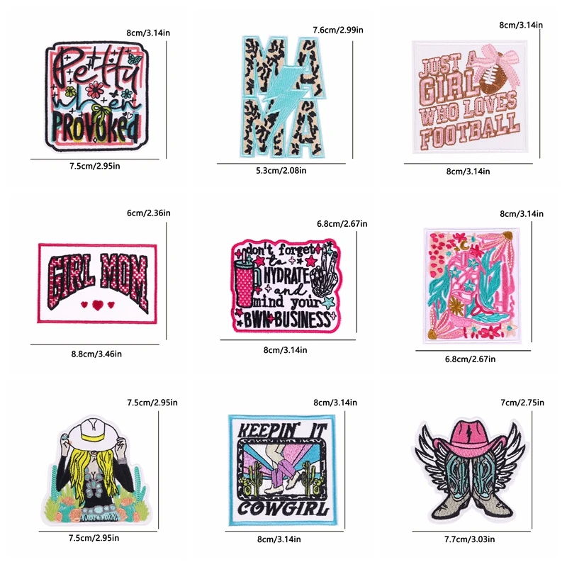 10 Uds. Parche bordado de vaquera occidental, parche de dibujos animados/letras, parches para planchar para ropa, sombreros DIY, chaquetas, insignias bordadas - imagen 2