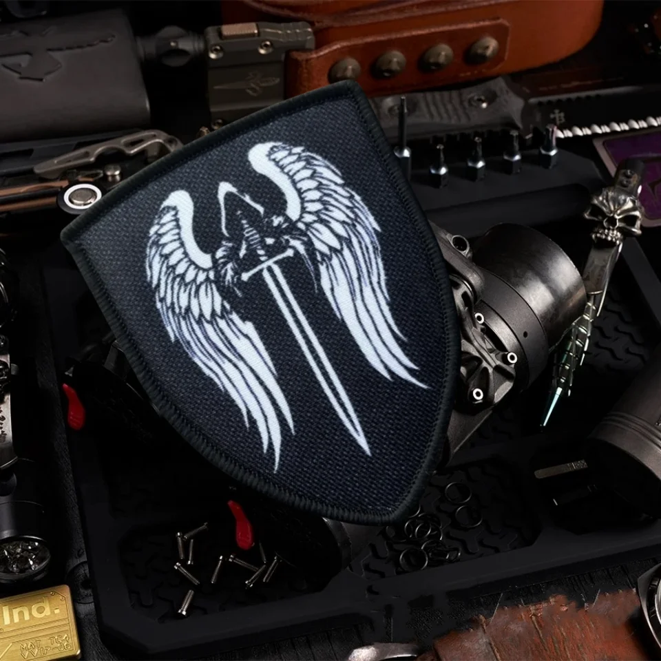 Parche táctico de Ángel puniente, emblema de gancho y bucle impreso, insignia de moral militar, brazalete, pegatinas para mochila