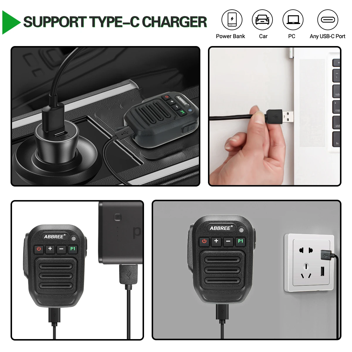 ABBREE micrófono inalámbrico Bluetooth PTT micrófono con altavoz manos libres para Baofeng UV 5R 82 21 13 17 888S Quansheng UV K5 (8) 5R Plus K6 - imagen 4