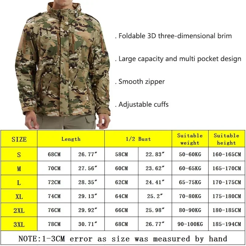 Chaquetas tácticas de camuflaje de concha suave para hombre, abrigo polar impermeable con capucha, chaqueta para exteriores, ropa de caza al aire libre - imagen 2