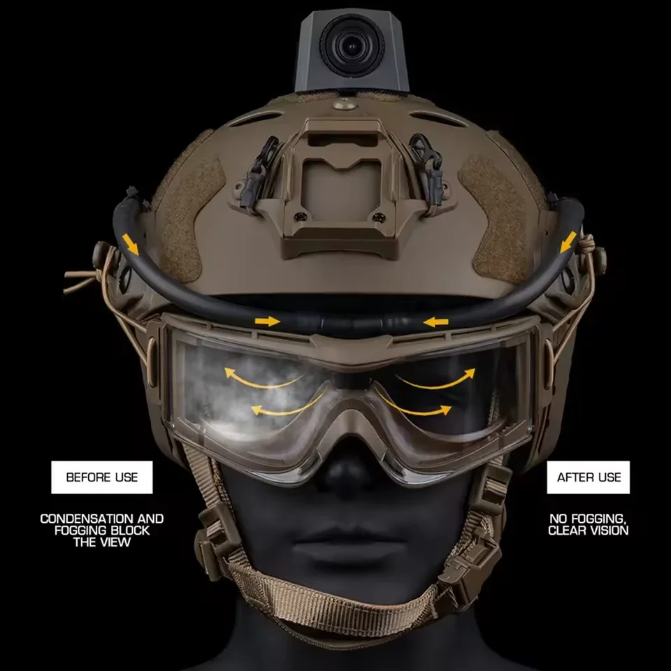 Gafas tácticas desempañador para caza al aire libre, gafas CS Airsoft para juegos, unidad antiniebla, Kit de ventilador desempañante de velocidad del viento ajustable - imagen 5