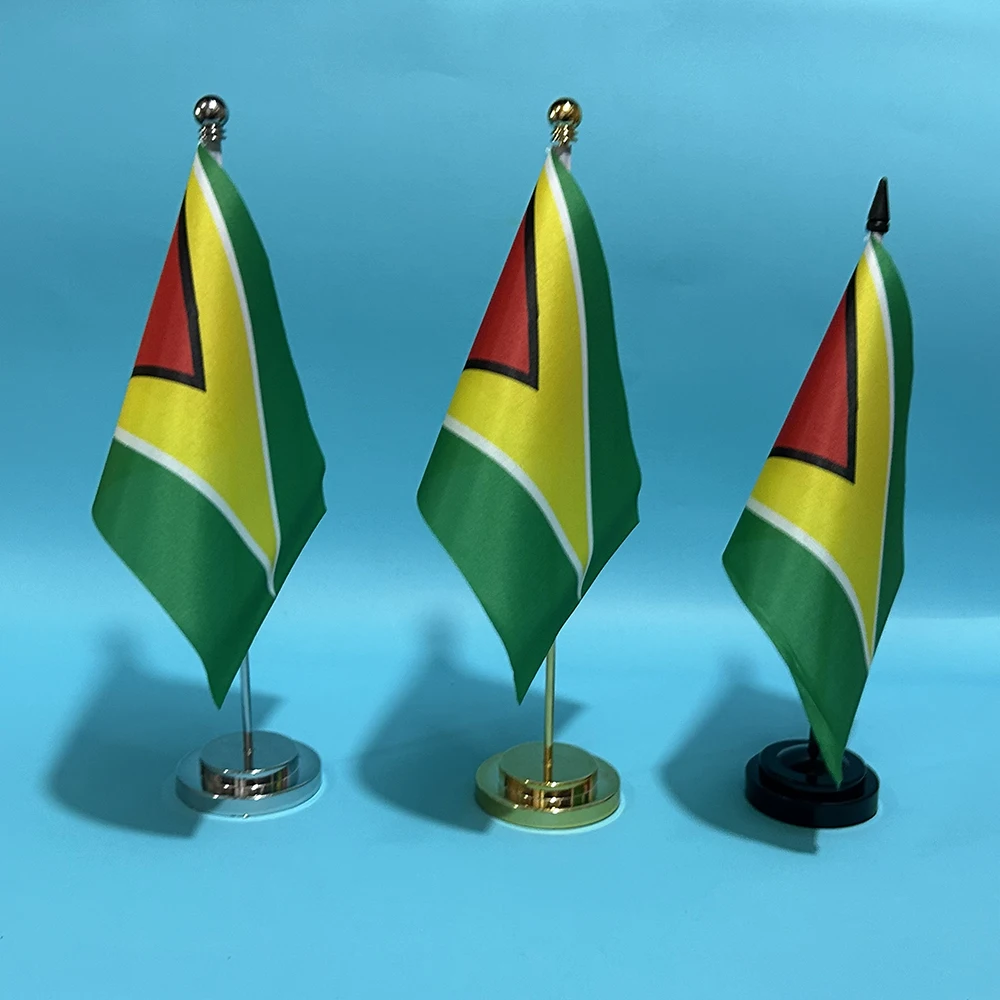 BANDERA DE SKY, bandera de escritorio de oficina, bandera de Guyana, 14x21cm, bandera nacional de Guyana de poliéster, adornos de escritorio, banderas