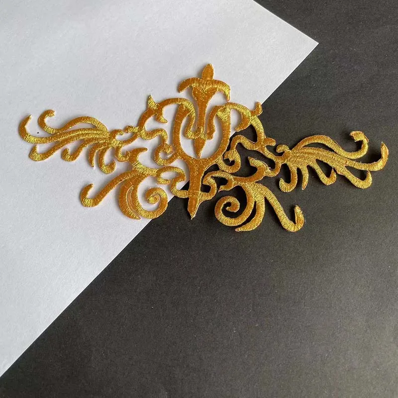 Parche de apliques de tela con patrón barroco, pegatinas para ropa, bordado de flores doradas Vintage, parches para planchar para ropa, vestido, vestido - imagen 5