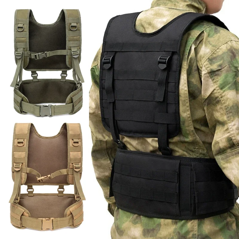 Chaleco táctico Molle, cinturón en forma de H para hombres, faja militar con correa para el hombro, equipo de caza Airsoft ajustable acolchado suave