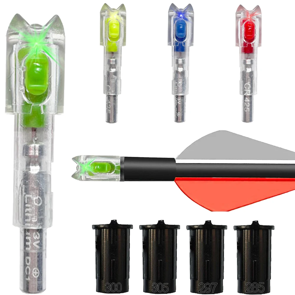 Coches iluminados de ballesta de tiro con arco para pernos con casquillos de.285”/.297”/.300”/.305” Luz de señal LED de cola de flecha Rojo Verde Azul Ye