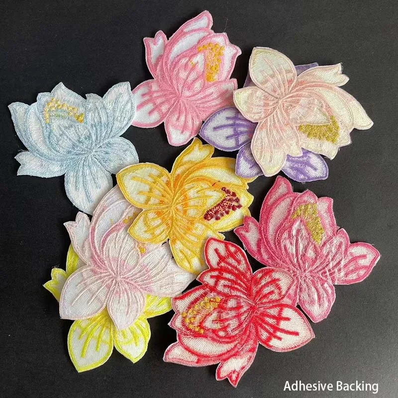 Parches termoadhesivos con apliques de flores de loto de 8,5 CM, pegatinas para planchar con bordado de flores de tela para ropa, vestido, Cheongsam - imagen 4