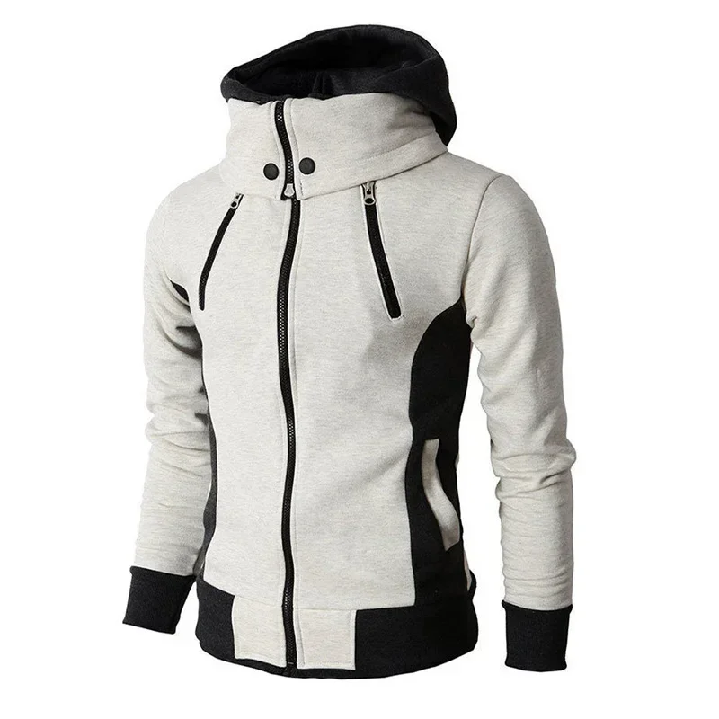 Chaquetas con cremallera para hombre, abrigos informales de lana para otoño e invierno, chaqueta Bomber con cuello y bufanda, prendas de vestir con capucha a la moda para hombre, Sudadera con capucha ajustada - imagen 3