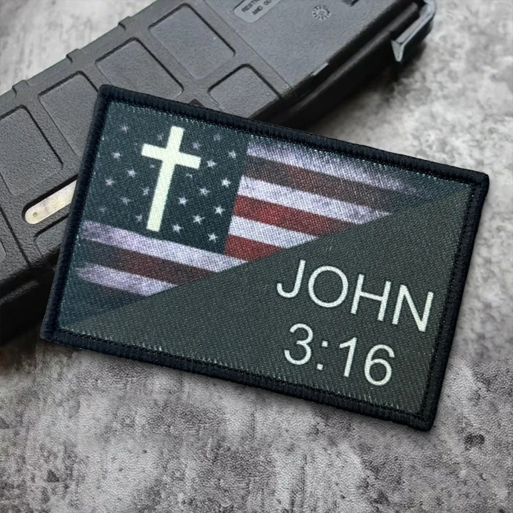 Parche táctico con bandera de John 3:16, parches de gancho y bucle, insignia de moral, brazalete del ejército militar, decoración, pegatinas para mochila - imagen 4