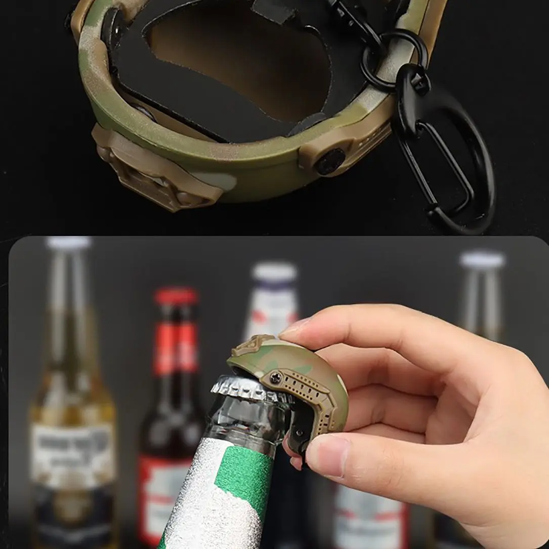 Abridor de botellas de cerveza, modelo de casco rápido, apariencia divertida, llavero de ventilador militar táctico, Mini llavero táctico con encanto de mochila - imagen 4