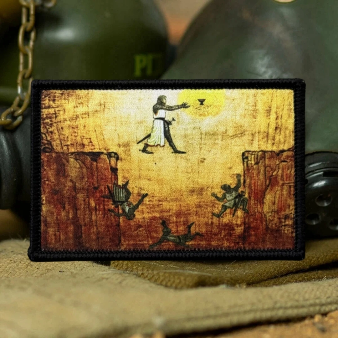 Indy Holy Graal parche insignia de moral táctica cruzadas parches de gancho y bucle impresos brazalete militar táctico pegatina para mochila - imagen 4