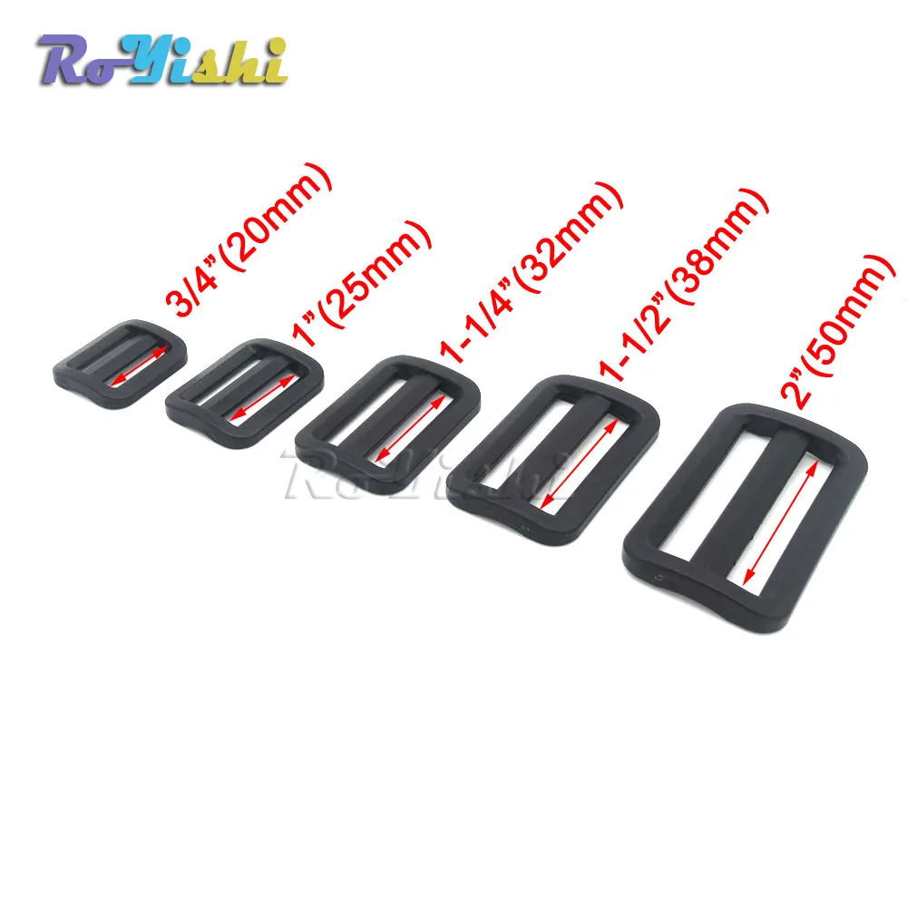 100 unids/pack plástico negro curva tri-deslizador hebilla ajustable para correas de bolsas - imagen 3