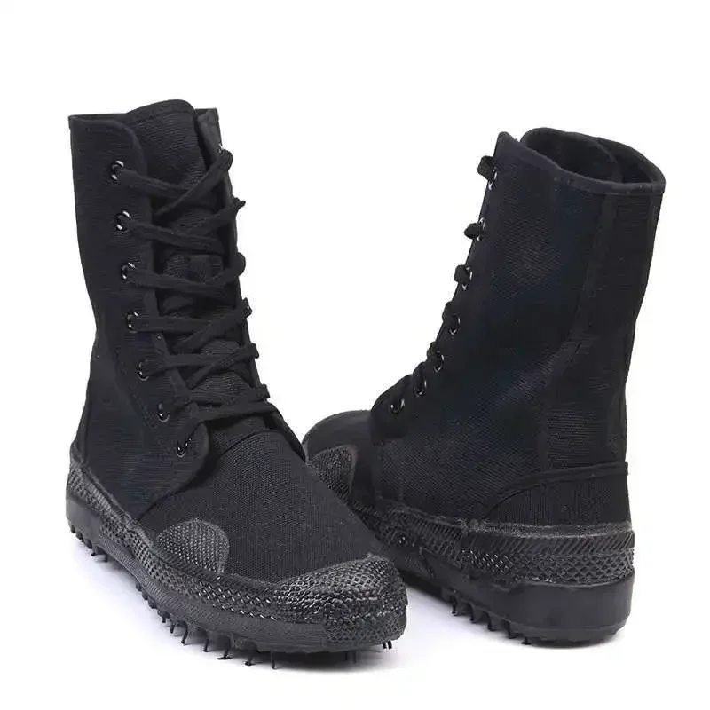 Botas de combate negras de alta calidad para hombre, botas de seguridad para el trabajo al aire libre, zapatos sólidos de lona informales para hombre, zapatos para correr y senderismo, envío gratis - imagen 4