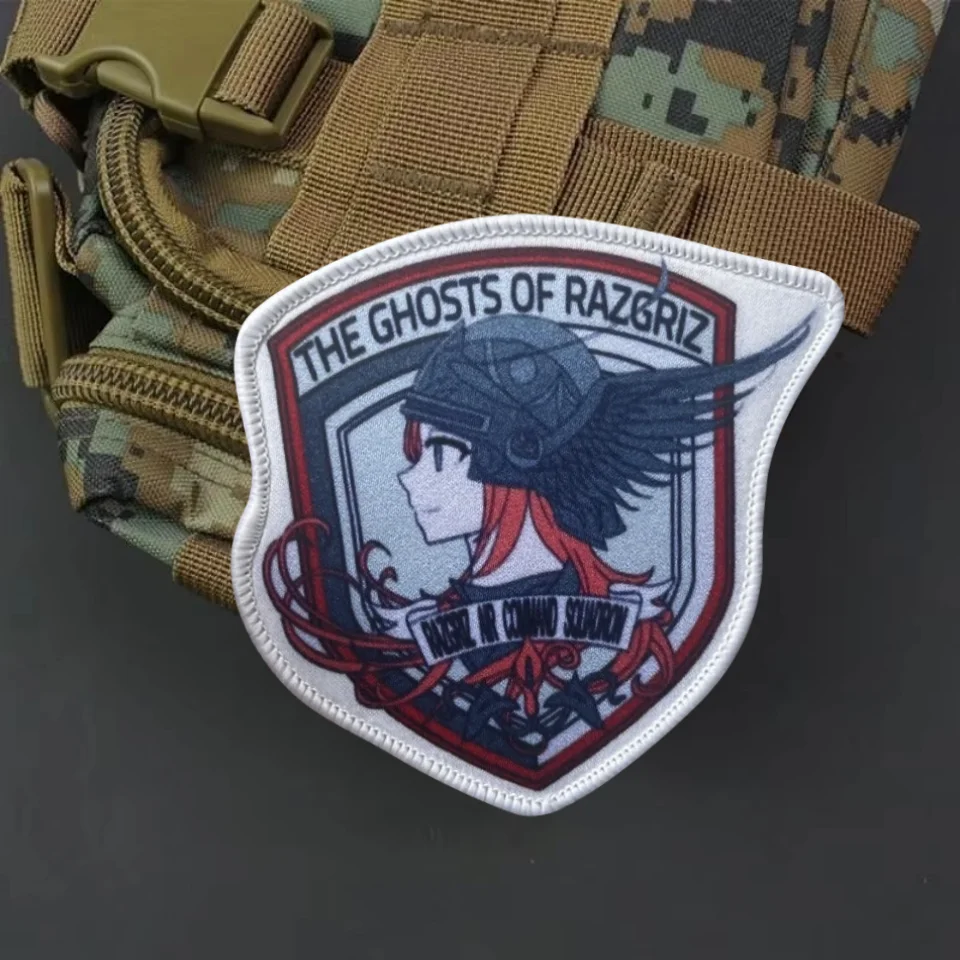 Parche táctico de Chica de Anime para ropa, emblema de gancho y bucle impreso de fantasmas de Razgriz, insignia de moral militar, brazalete, pegatinas para mochila - imagen 5