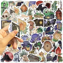 Pegatizas bruja dibujos animados PVC impermeables con diseños calaveras mágicas libros acuarela para álbumes