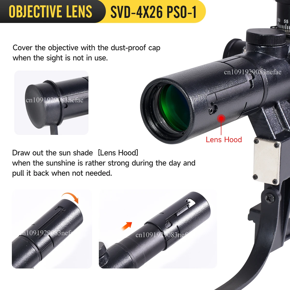 Mira óptica táctica SVD 4X26 PSO-1 tipo iluminada roja con cubierta de lente para mira telescópica serie Rifle de francotirador Dragonov - imagen 4