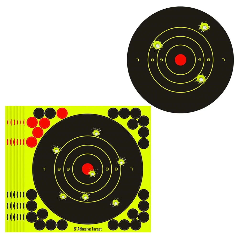 20 piezas pegatinas de alvos contra salpicaduras, papel de destino de tiro, papel de tiro autoadhesivo de 8 ", objetivo amarillo fluorescente para Airsoft - imagen 3
