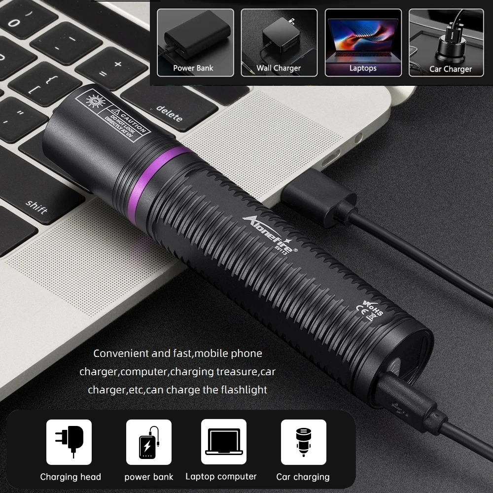 Linterna de luz UV de 395nm/365nm, linterna LCD con carga USB, marcador de manchas de orina CatDog tinea, lámpara fluorescente de escorpión con fugas Mineral - imagen 5