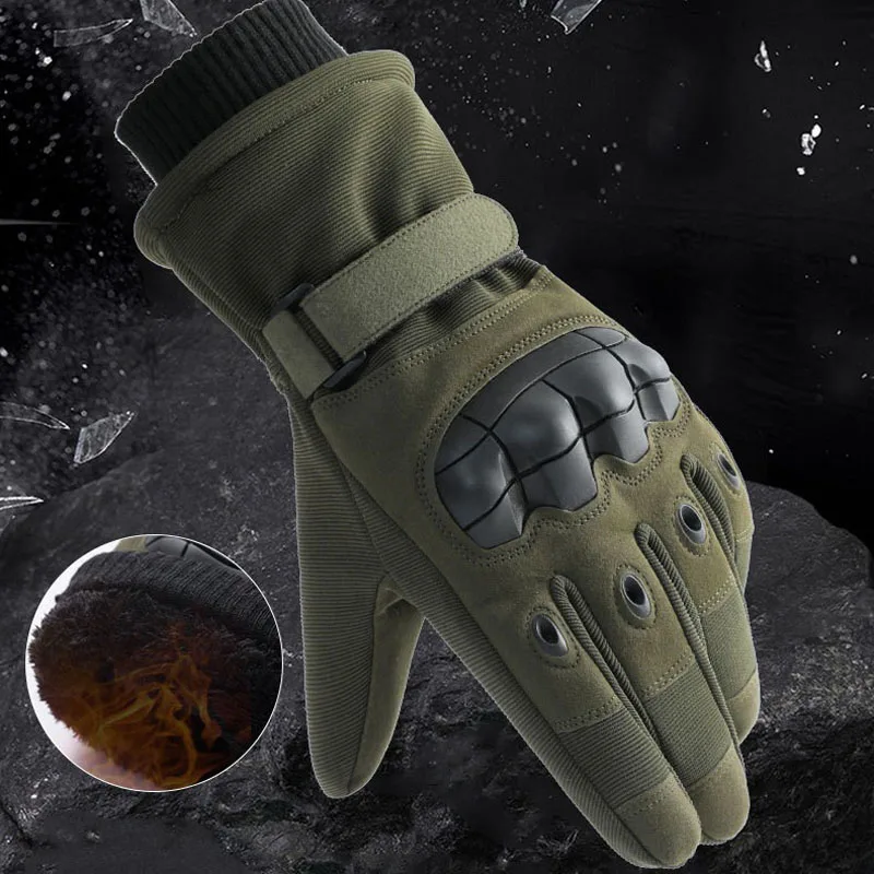 JSJM guantes tácticos de invierno para hombre, guantes cálidos gruesos de terciopelo, guantes antideslizantes con pantalla táctil de dedo largo, guantes de esquí con dedos completos - imagen 2