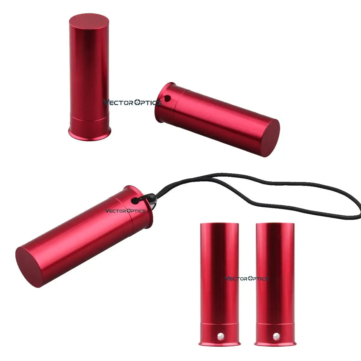 Victoptics Snap Caps de Aluminio .223 / 9mm / 12GA / .22 LR — Práctica segura de tiro en seco, reutilizables, anodizados en rojo, con correa, paquete de 6 - imagen 4