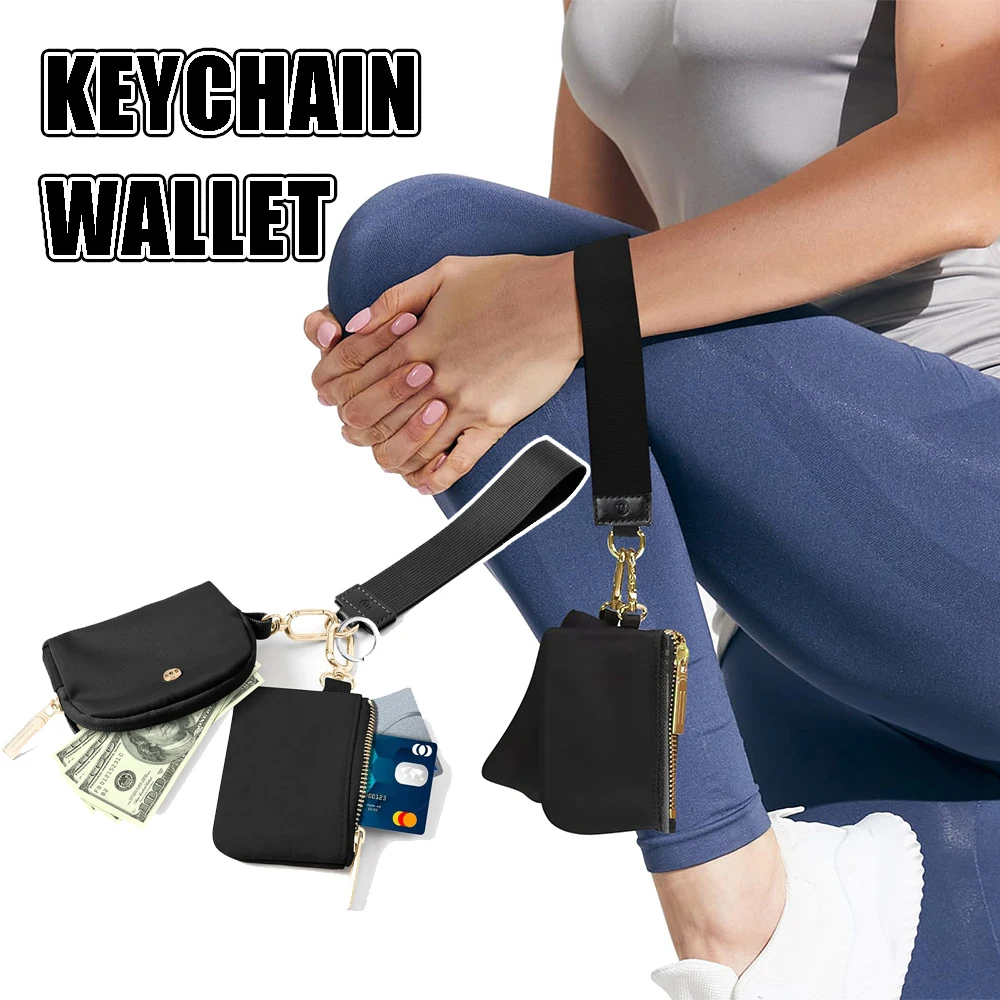 Cartera con llavero, Mini billeteras con cremallera alrededor de la muñeca para mujer, bolsa doble desmontable, monedero portátil, billeteras pequeñas