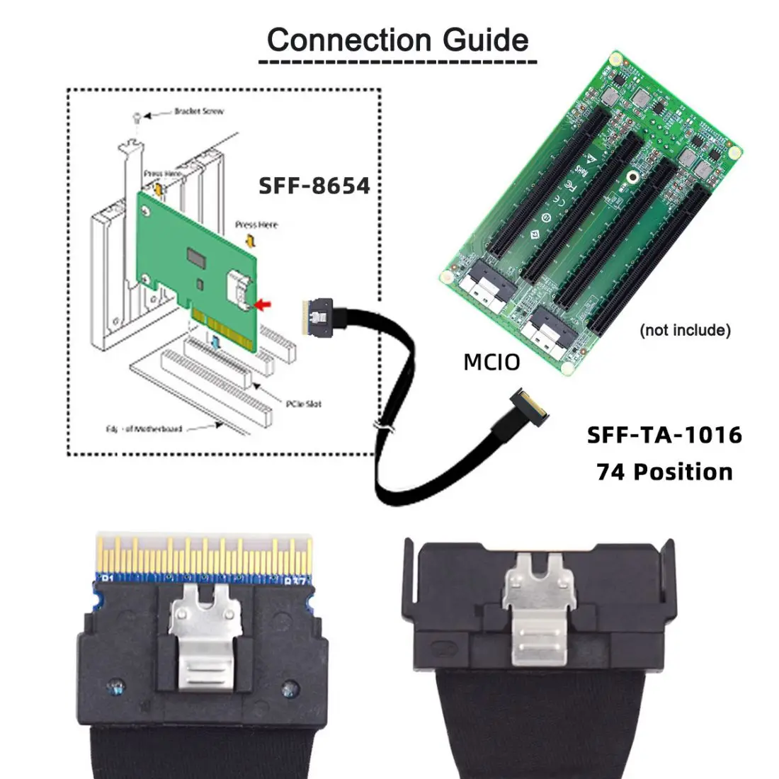 Cable de conexión CY SAS PCI-E 5,0 MCIO SFF-8654 8i 74Pin a SFF-8654 SAS 4,0 para servidor, 50cm - imagen 2