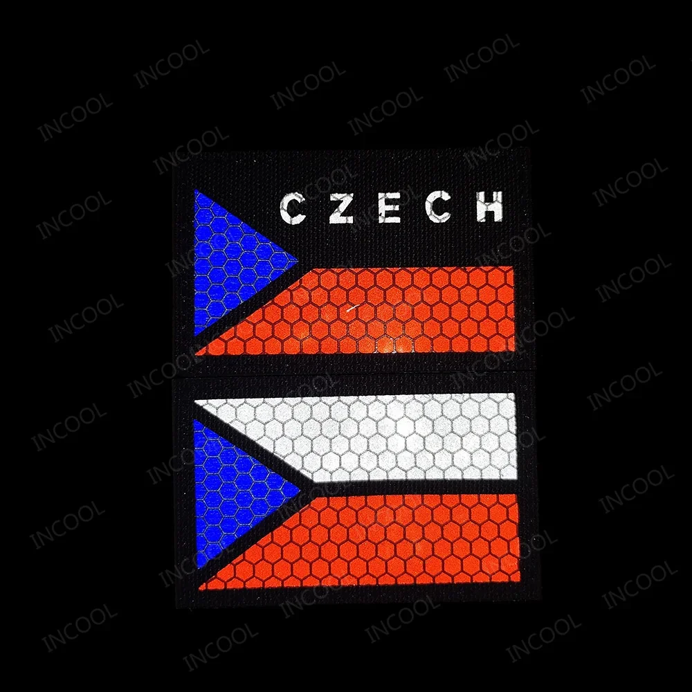 Parches de bandera de República Checa, color caqui, reflectante IR, verde militar, negro, bordado CZE, banderas de goma de PVC, insignias finas con apliques de línea azul - imagen 5
