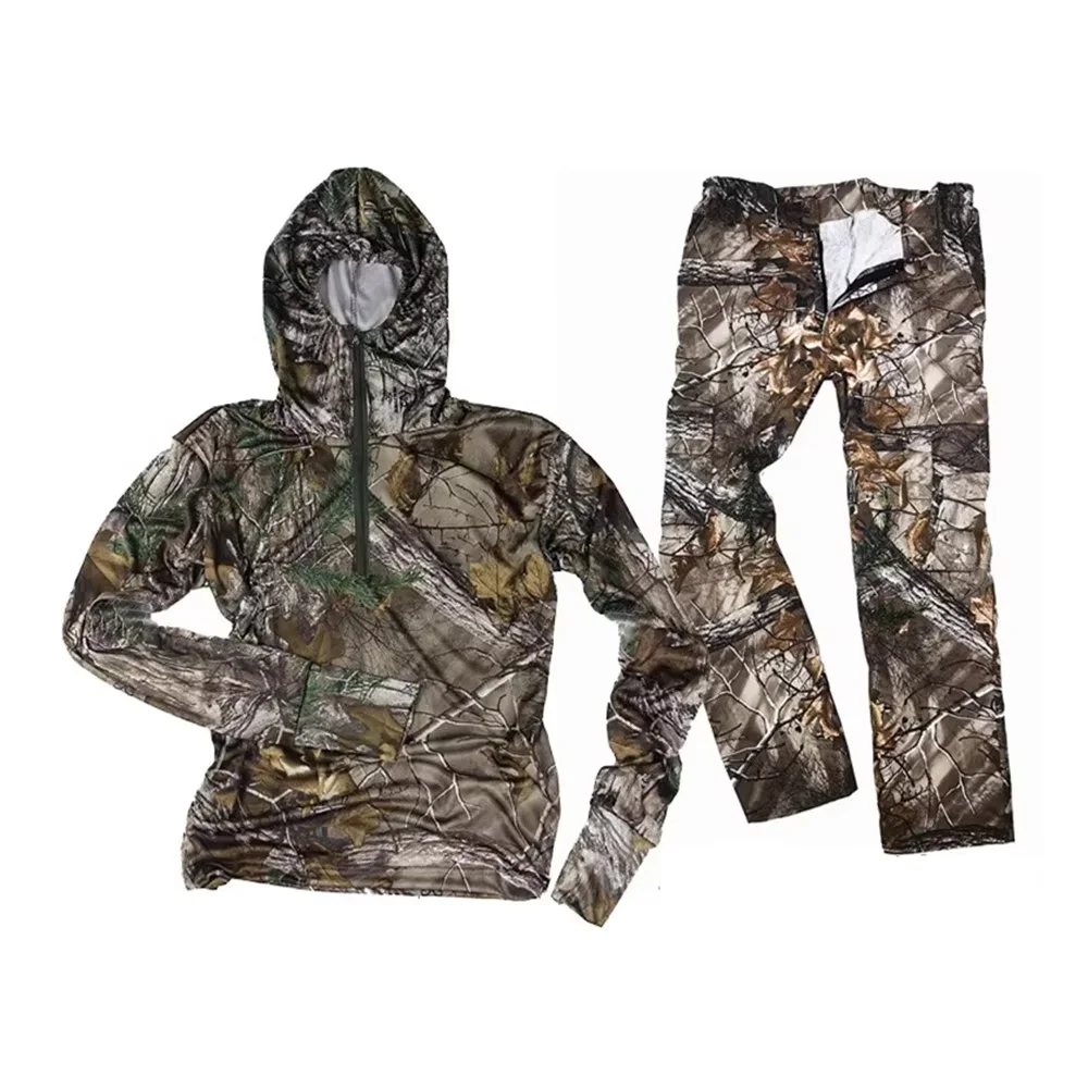 Summ-ropa fina y ligera de camuflaje biónico para caza y pesca, conjunto de 5 uds., sudadera con capucha para deportes al aire libre, pantalones, sombrero - imagen 3