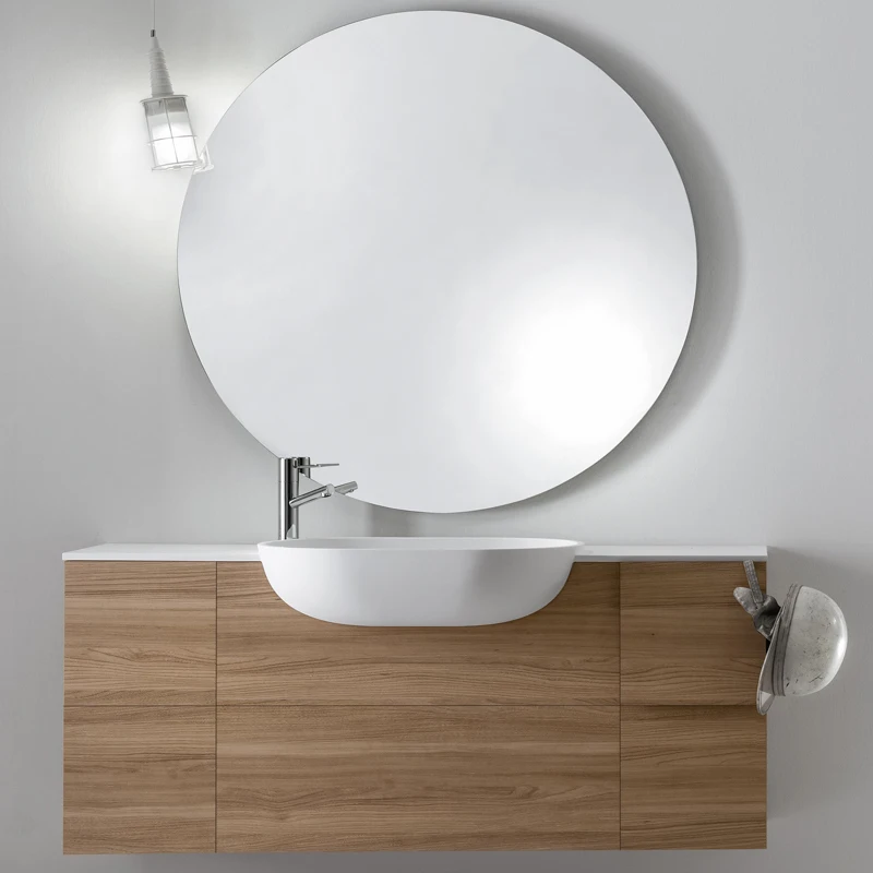 Piedra artificial de color sólido personalizada, lavabo integrado debajo de la encimera, gabinete de roble, lavabo de mano, inodoro - imagen 2