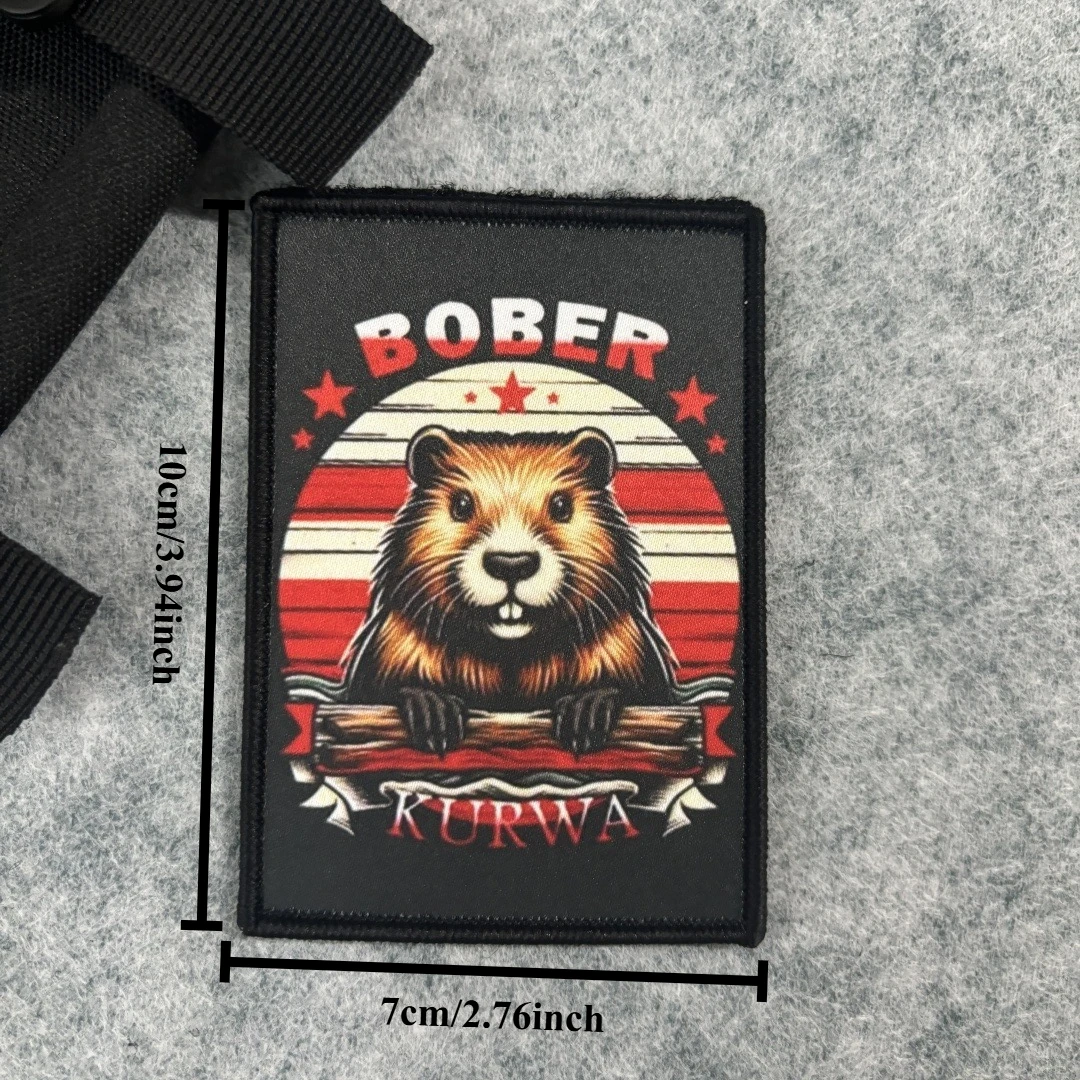 Parche estampado de animales bonitos BOBR KURWA insignia de moral táctica emblema parches de gancho y bucle brazalete del ejército militar pegatinas para mochila - imagen 4