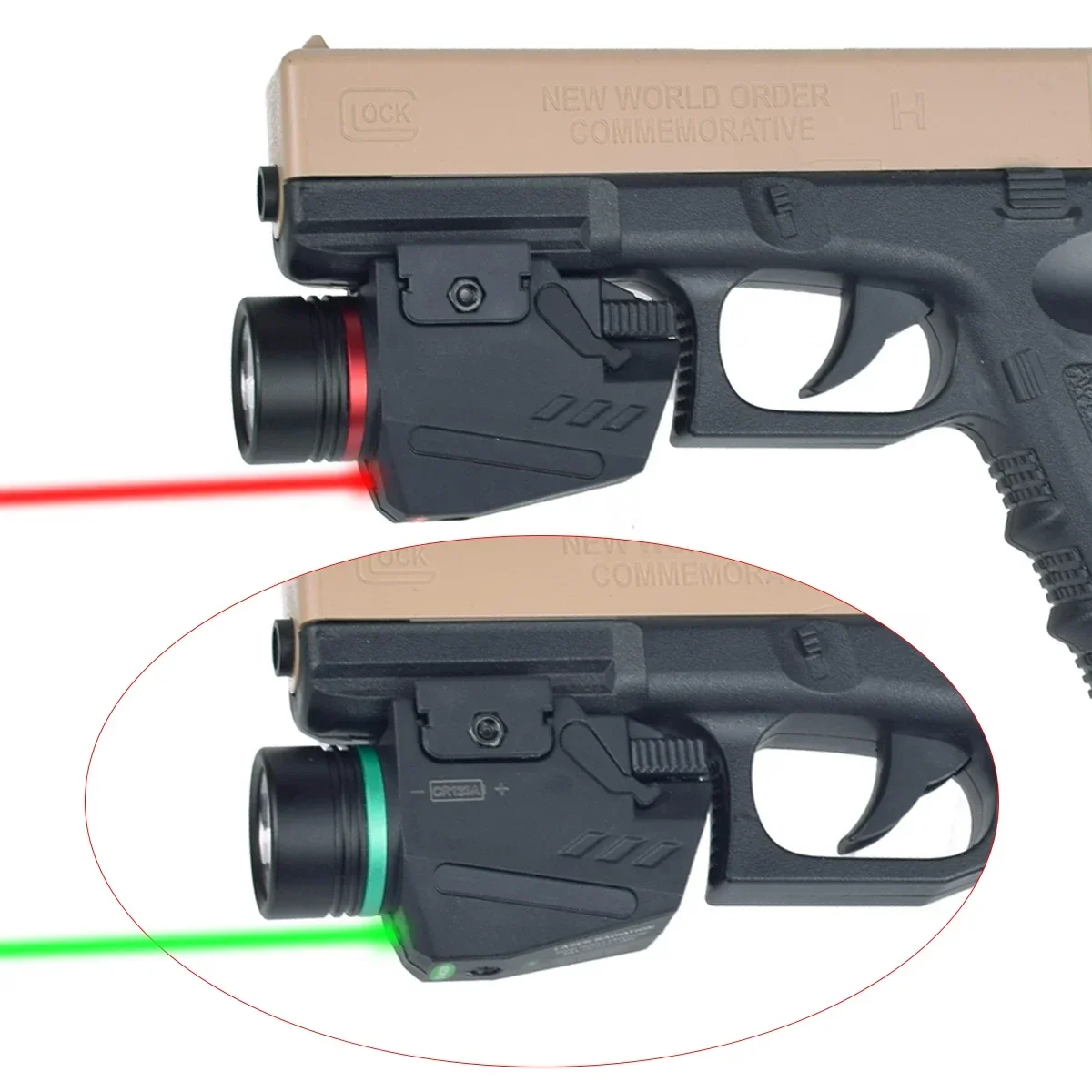 Luz de arma táctica, punto rojo y verde, mira láser, linterna LED para riel de 20mm, Mini Glock 17 19, luz para pistola, linterna Airsoft - imagen 2