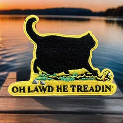 Parches HookLoop bordados de gato gordo OHI AWD HE TREADIN' para ropa insignia de moral militar pegatina decorativa para mochila táctica