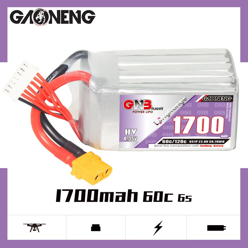 Batería Lipo GNB 6S 1700mAh 22,8 V 60C/120C para Dron con control remoto FPV Quadcopter helicóptero avión RC piezas 6S batería - imagen 2