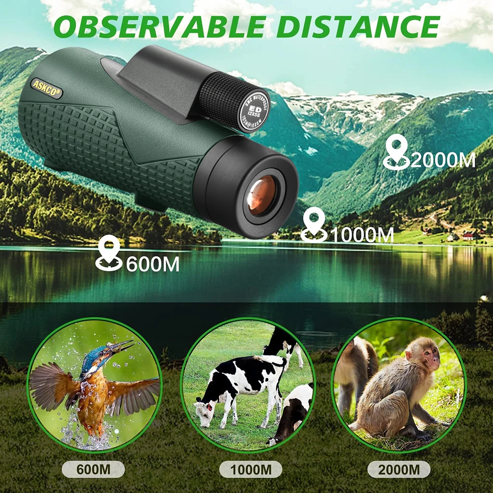 Gafas ED Monocular 12x56 telescopio Monocular de alta potencia para adultos con adaptador para teléfono inteligente lente SMC y prisma BAK4 para caza - imagen 4