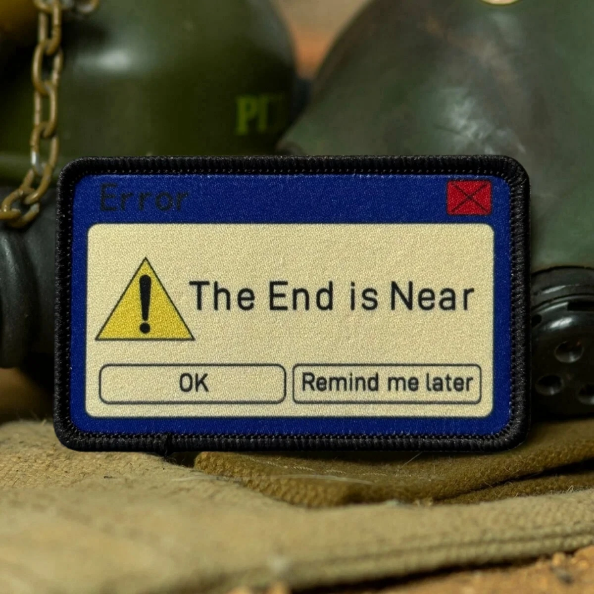 Parche de Error "el final es cerca", insignia de moral táctica, parches de gancho y bucle impresos, ropa, brazalete del ejército militar, pegatina para mochila - imagen 4