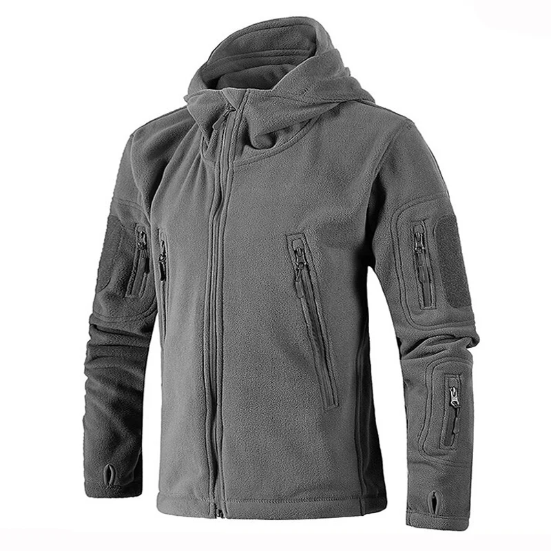 Chaqueta táctica con capucha para deportes al aire libre para hombre, traje de caza militar, jersey con cremallera, chaqueta de senderismo cálida y resistente al viento - imagen 3