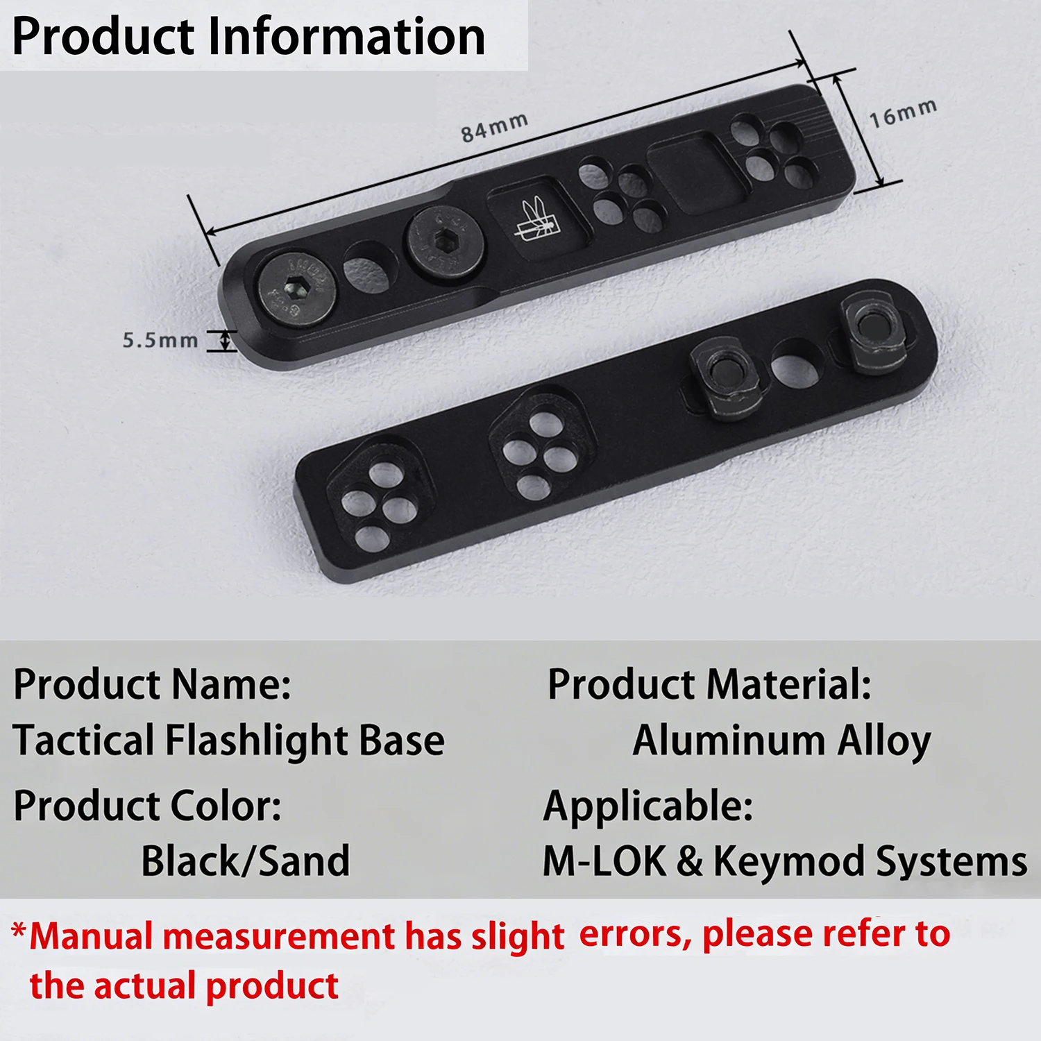 Soporte para linterna MLOK Keymod System M300 M600 Base lateral para linterna soportes de luz de explorador adaptables de Metal soporte de libélula para exteriores - imagen 5