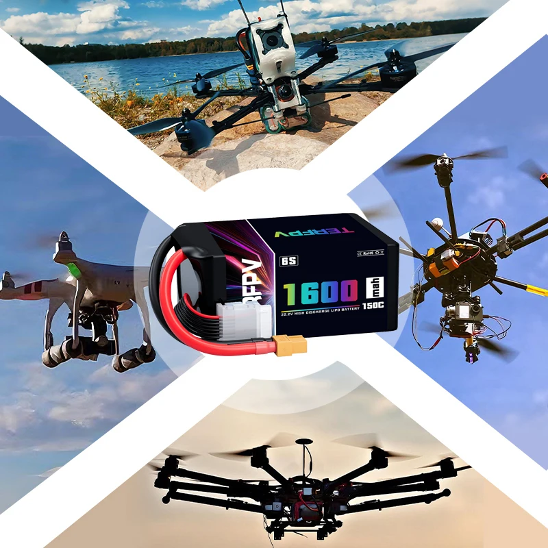 TERFPV Lipo batería 6S 1600mAh 22,2 V 150C/300C Softtcase con conector XT60 para RC FPV Drone Quadcopter helicóptero avión - imagen 2