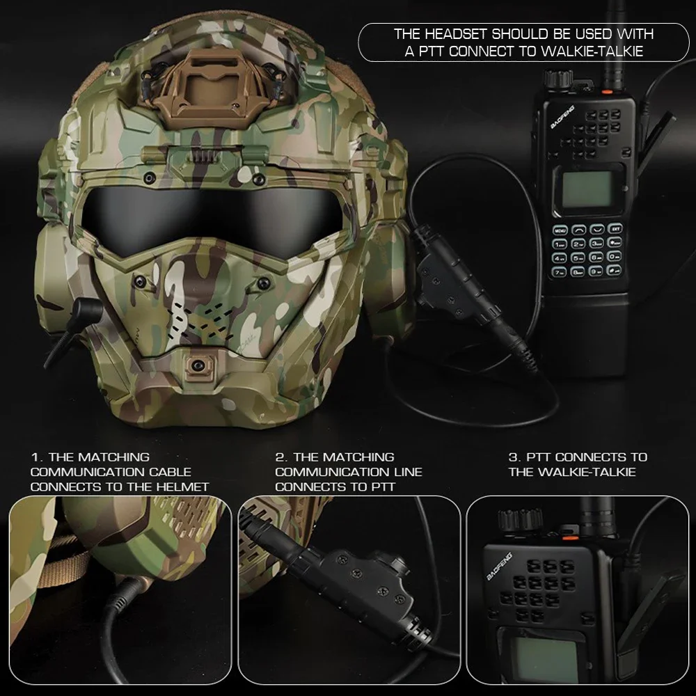Casco rápido Airsoft táctico Militar W-Ronin casco de asalto II auriculares integrados, ventilador antiniebla, máscara abatible, lente de repuesto - imagen 3