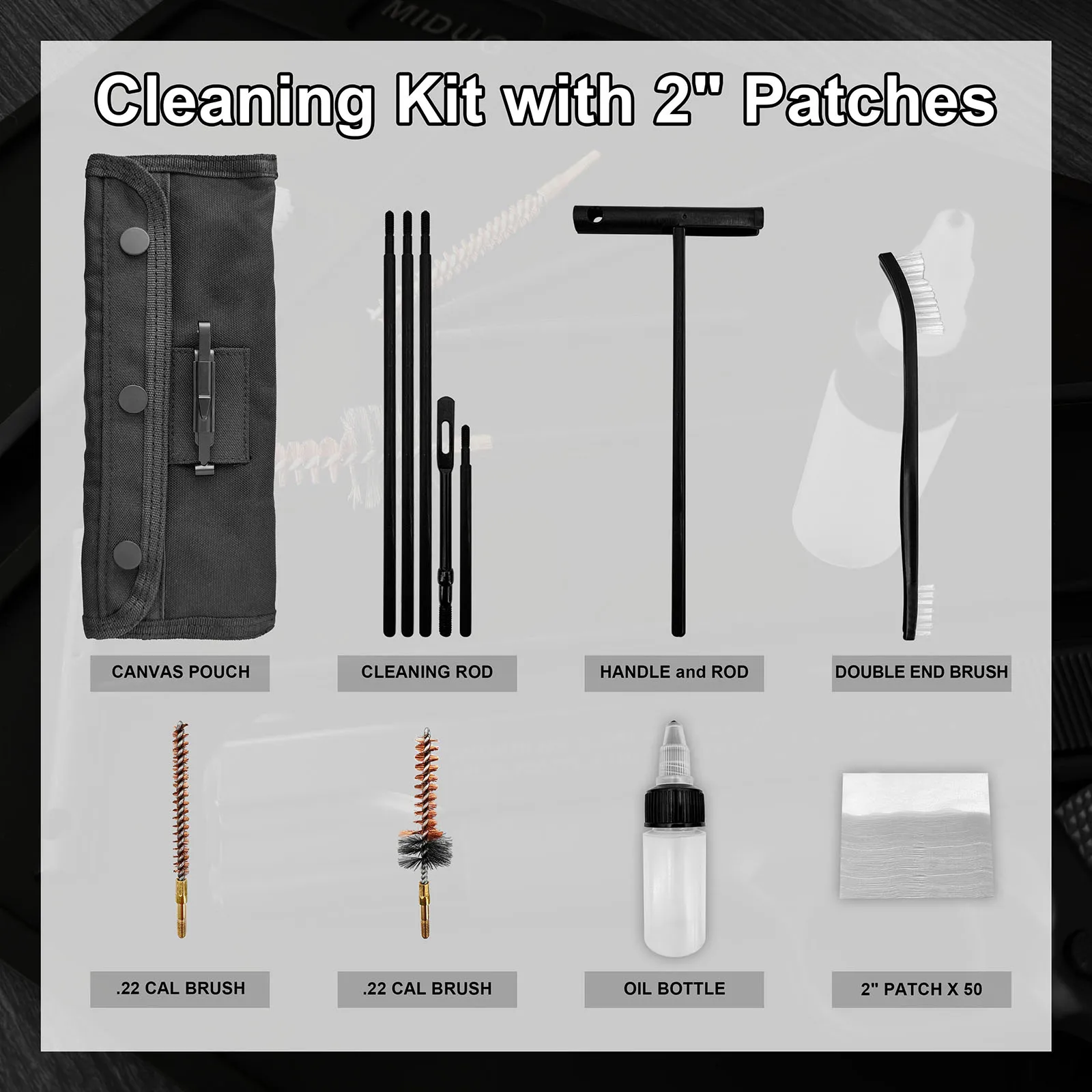 Kit de limpieza de pistola con extensores de varilla de cepillo de bronce y latón de nailon, botella de aceite, parche de 2 pulgadas para escopeta de Rifle calibre.22cal.223 556 - imagen 3