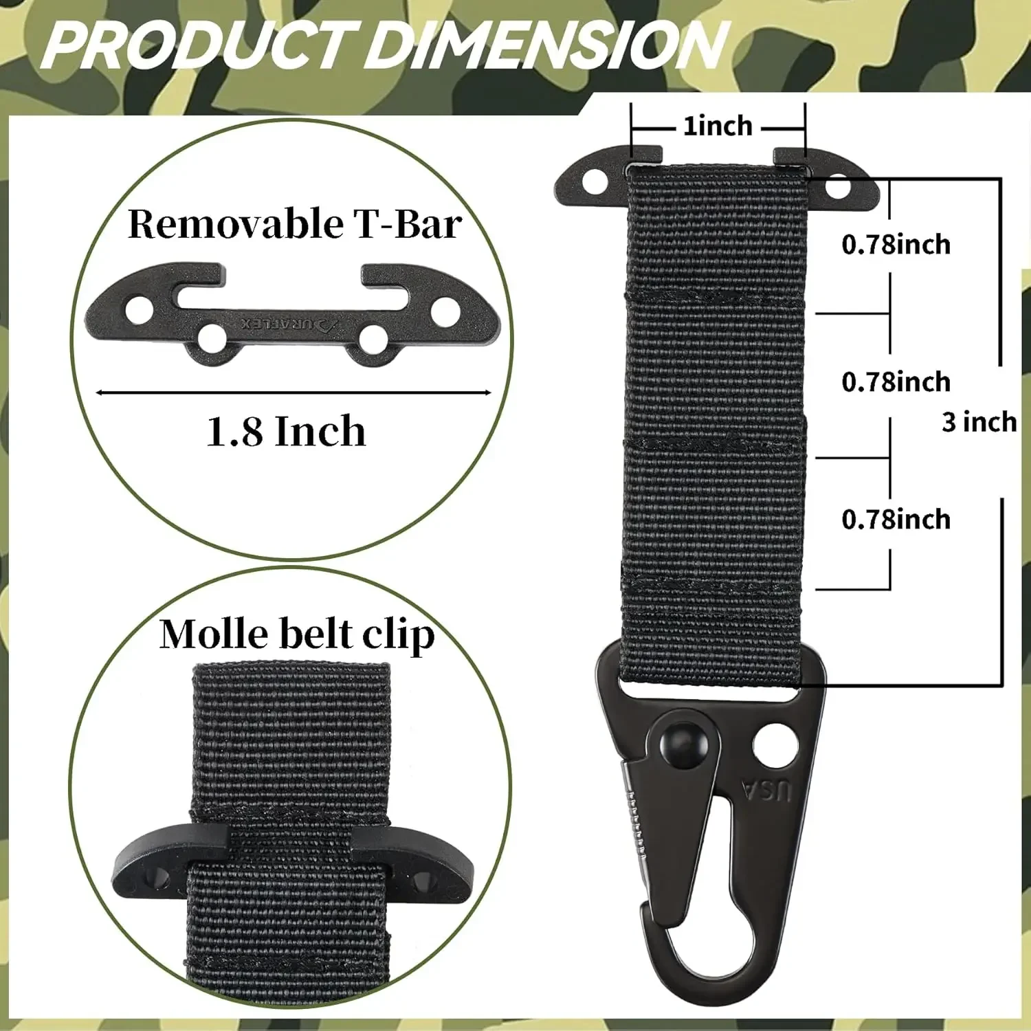 Clip para cinturón deportivo con montaje en T, mosquetón colgante Molle, Clip de correas para mochila al aire libre, chaleco, cinturón, accesorios de caza, 2 uds. - imagen 4