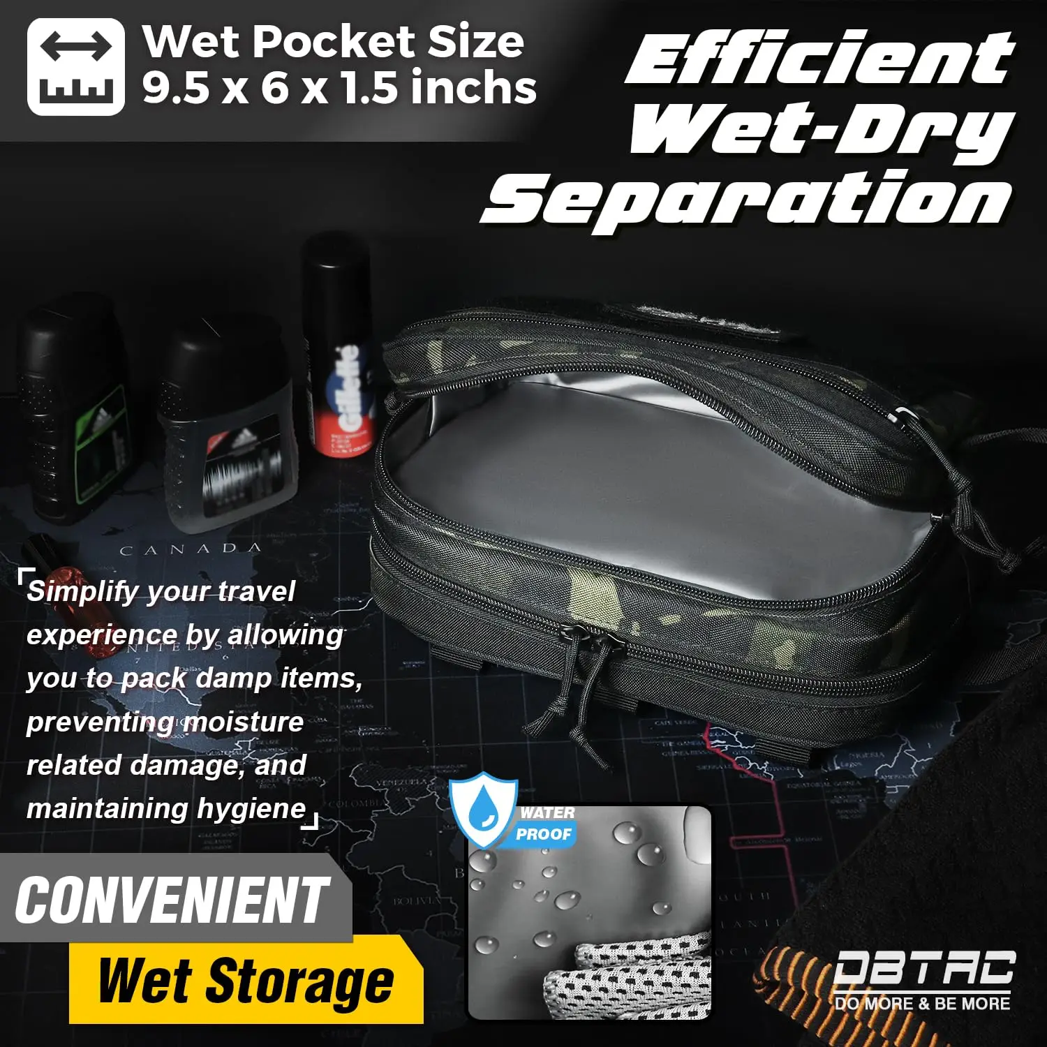 Neceser táctico para hombre, bolsa de higiene separada en seco y húmedo, Kit de afeitado Dopp pequeño y compacto, bolsas Molle, bolsas de ducha de viaje EDC - imagen 5