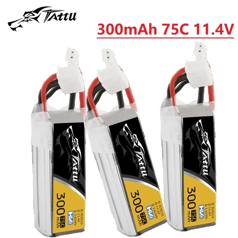 TATTU-batería Lipo de 300mAh para helicóptero RC, cuadricóptero FPV, piezas de Dron de carreras, batería recargable de 11,4 V con PH2.0, 75C, 3S, 11,4 V